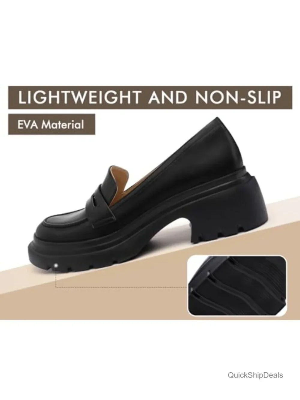 Faux Leather Platform Chunky Heeled Loafers Slip On Business Casual Women's